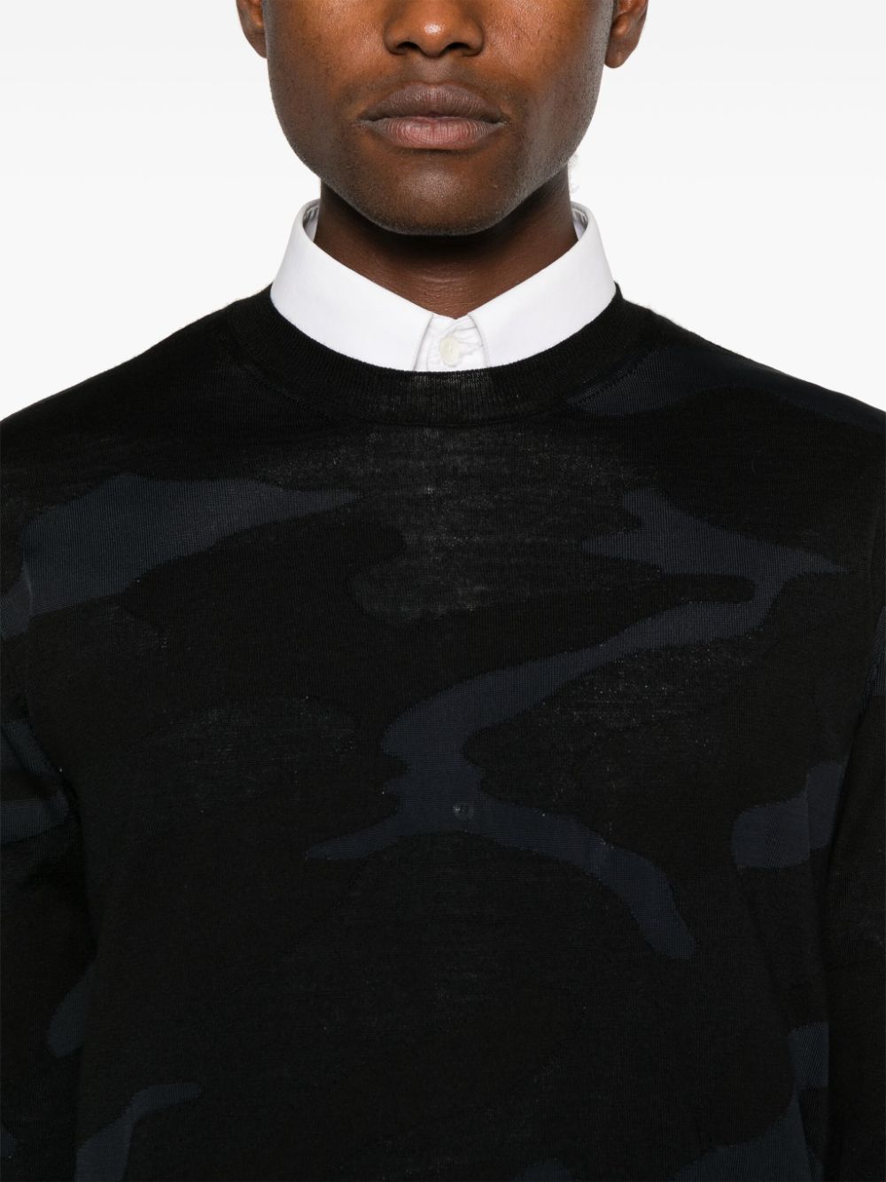 Shop Valentino Crew-neck Patterned-jacquard Jumper In Black