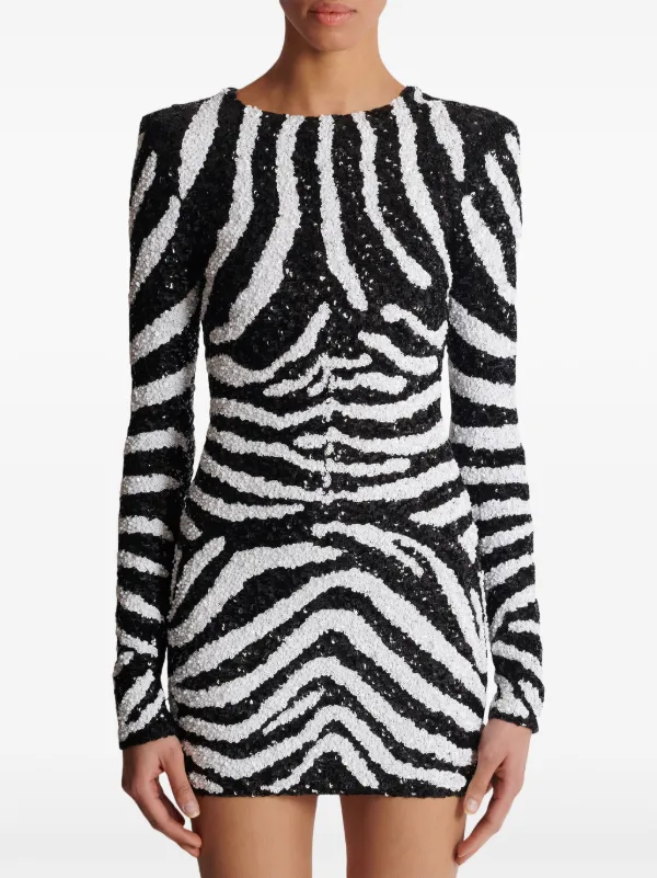 Balmain Sequin-embellished Zebra Pattern Dress - Black Balmain Sequin-embellished Zebra Pattern Dress - Black