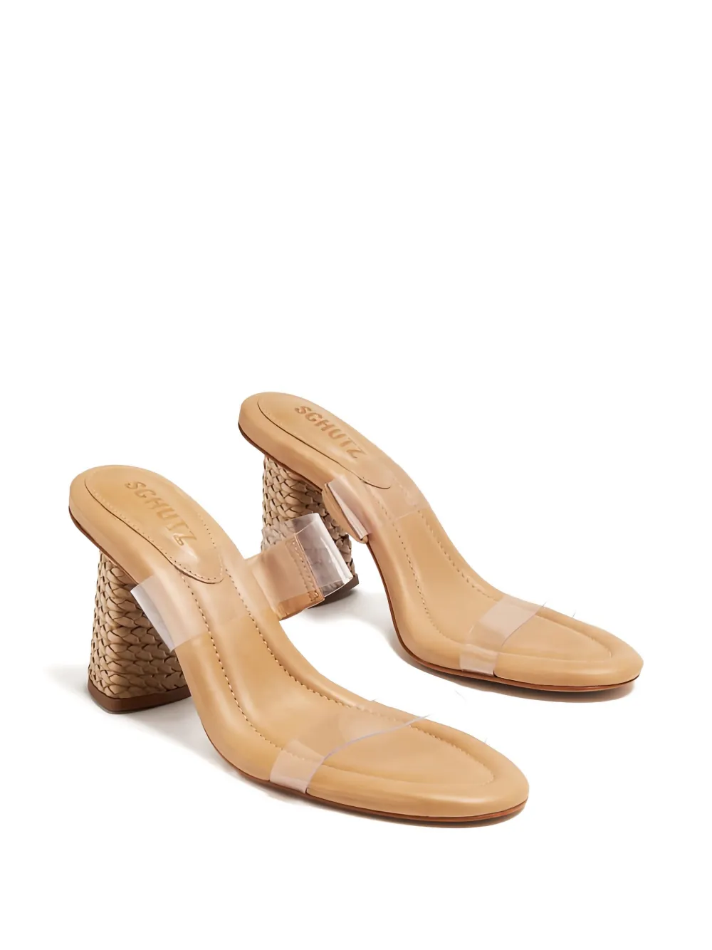Schutz 80mm clear-strap woven-heel sandals Neutrals
