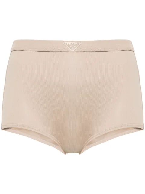 Prada triangle-enamel mini shorts