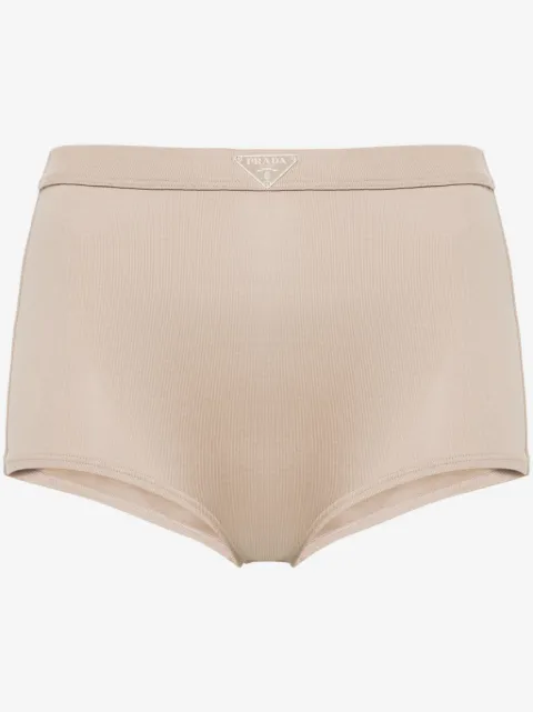 Prada triangle-enamel mini shorts