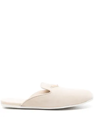 TRIANGLE LOGO MULES IN WHITE CALFSKIN