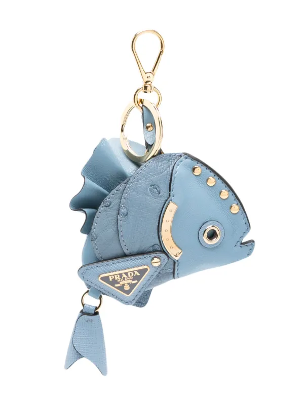 キーホルダー・キーリング Prada Cerulean Blue Leather Key Ring Prada triangle-logo Leather Keychain | Blue | FARFETCH