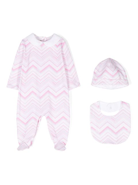 Missoni Kids set de tres mamelucos con estampado chevron