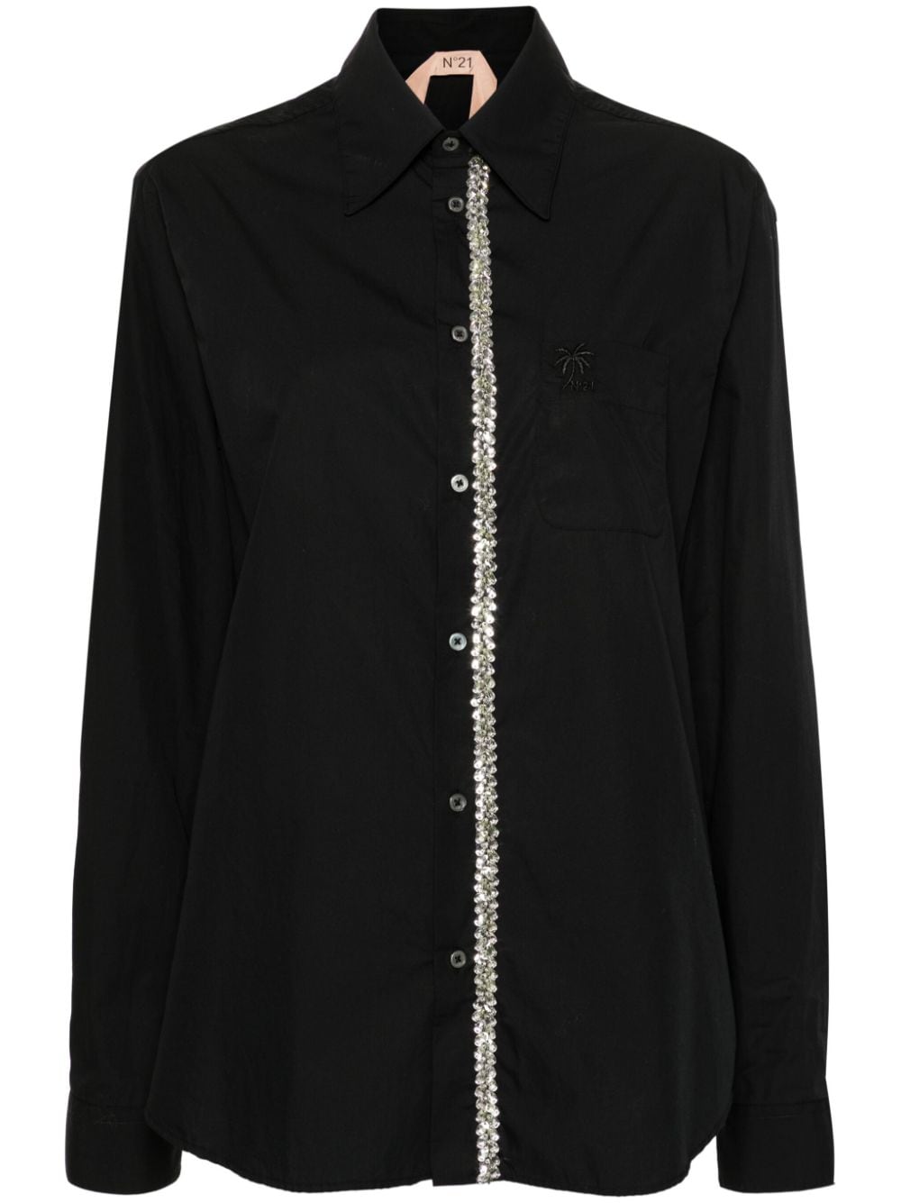 N°21 Rhinestone-embellished Cotton Shirt In Black