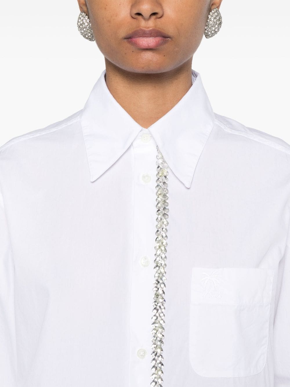 Shop N°21 Rhinestone-embellished Cotton Shirt In White