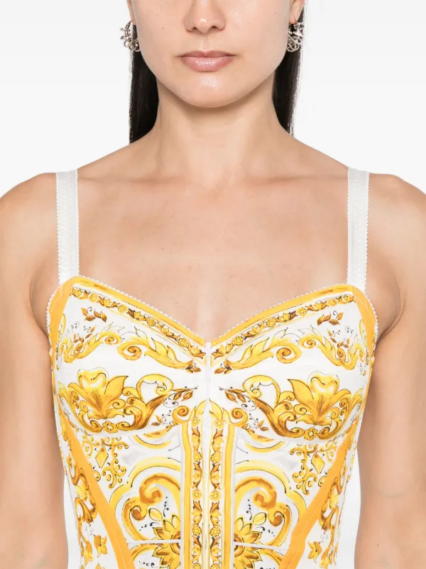 DOLCE&GABBANA マジョリカプリント ミモレ丈 コルセットドレス Dolce & Gabbana マジョリカプリント コルセットドレス