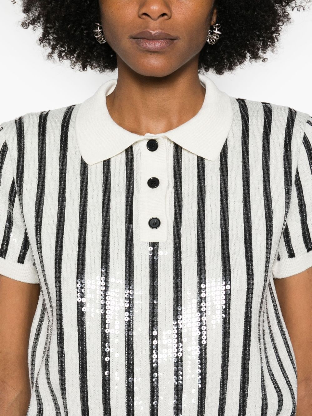 Shop Msgm Sequin-embellished Striped Polo Jumper In White