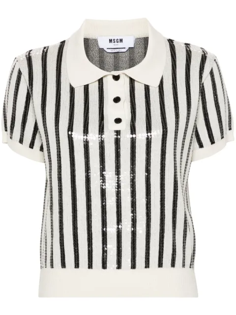 MSGM sequin-embellished striped polo jumper
