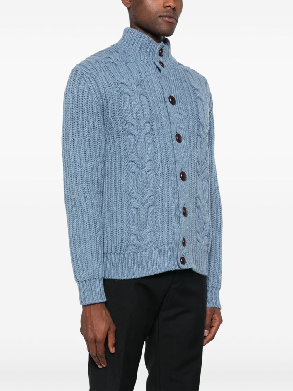 Shop Malo Cable-knit Cardigan In Blue