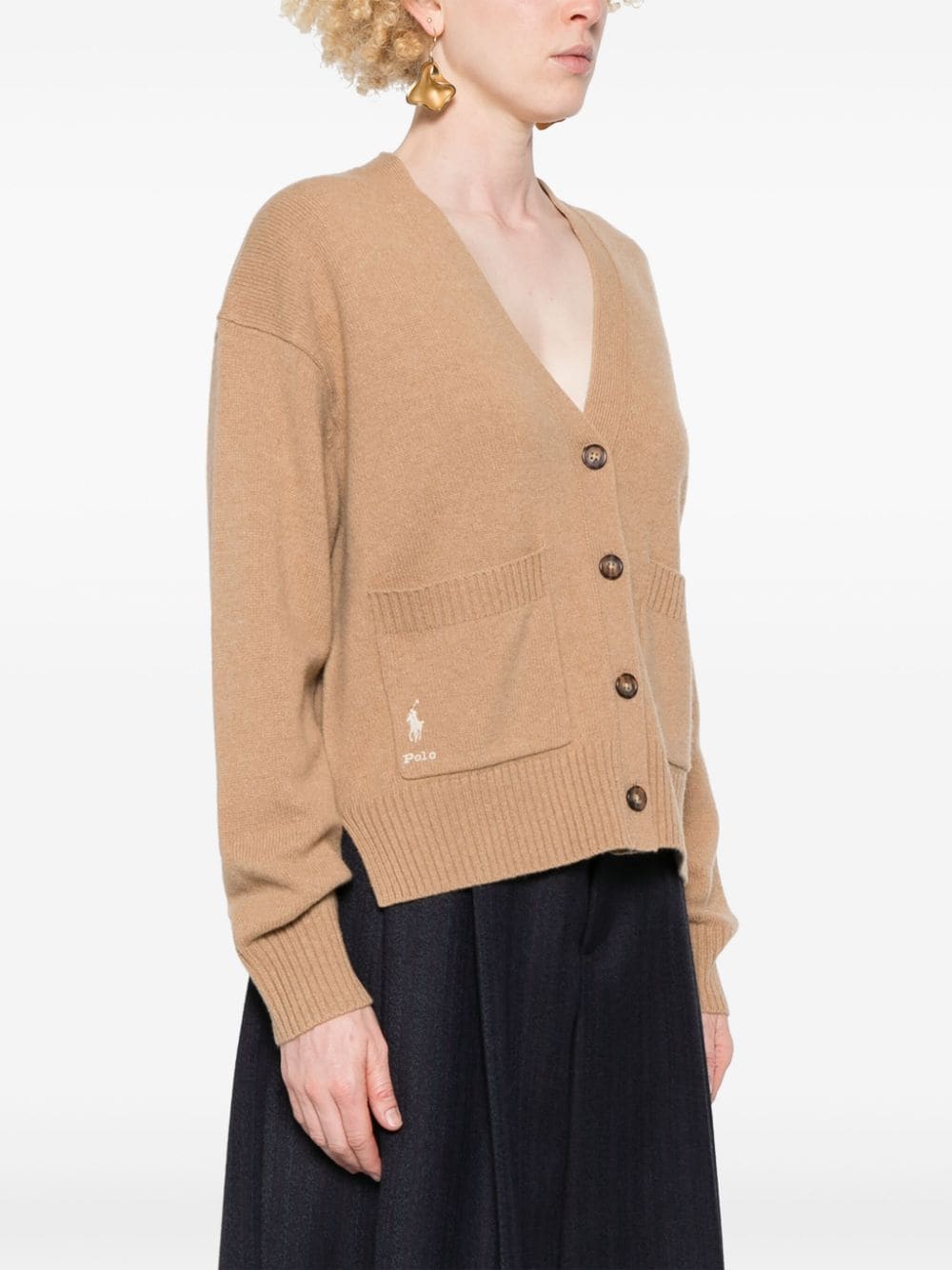 Shop Polo Ralph Lauren Embroidered-logo Cardigan In Neutrals