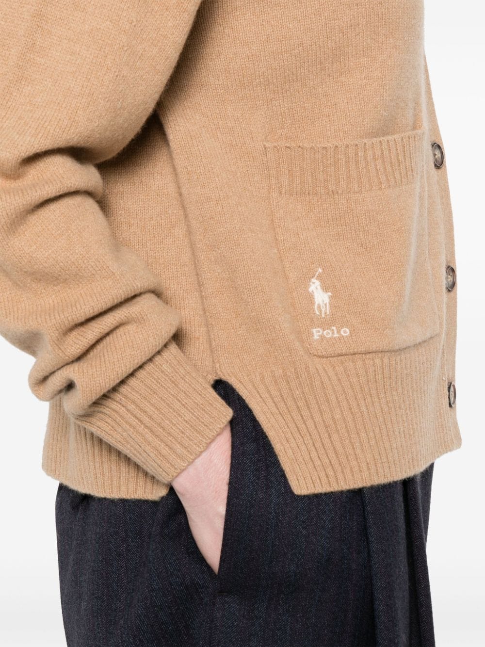 Shop Polo Ralph Lauren Embroidered-logo Cardigan In Neutrals