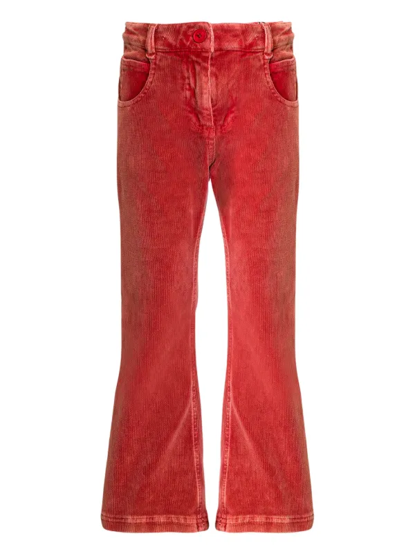 Etro Kids Cotton Velvet Bootcut Trousers Red