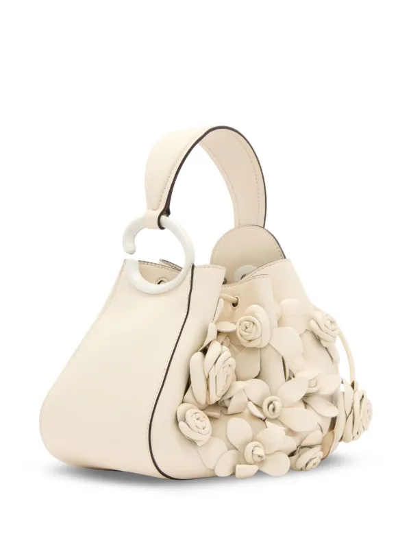 Oscar De La Renta O Handle floral applique Bag Neutrals FARFETCH UK