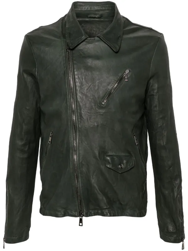 Giorgio Brato Leather Biker Jacket | Green | FARFETCH IN