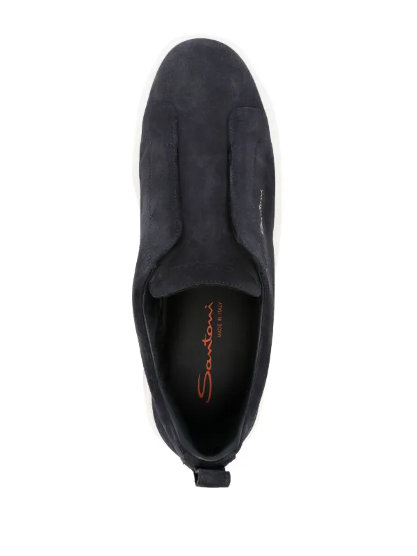 【関税&送料込】Santoni Navy Blue Suede Victory Slip Ons Santoni Victory slip-on Sneakers | Blue | FARFETCH