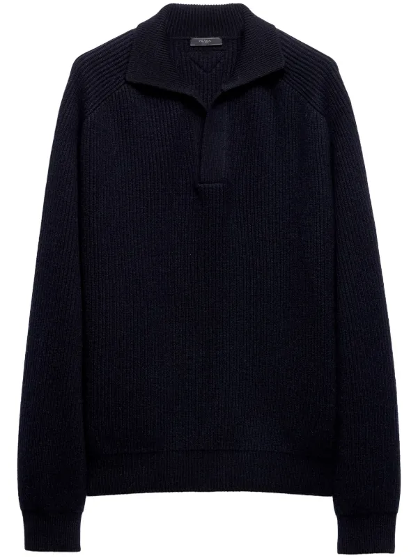 トップス 90s prada cashmere zip polo (50) black Prada Cashmere Polo Shirt | Blue | FARFETCH