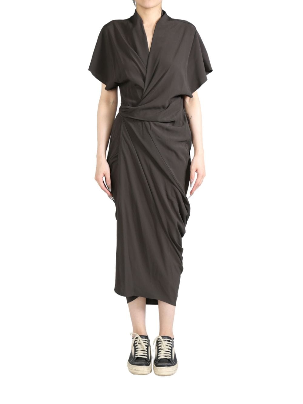 Shop Rick Owens Wrap Midi Dress In Brown