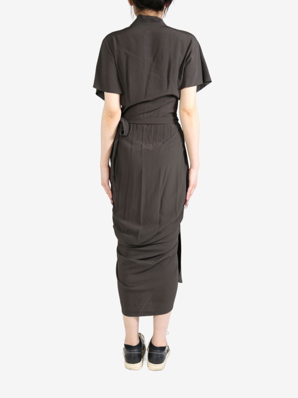 Shop Rick Owens Wrap Midi Dress In Brown