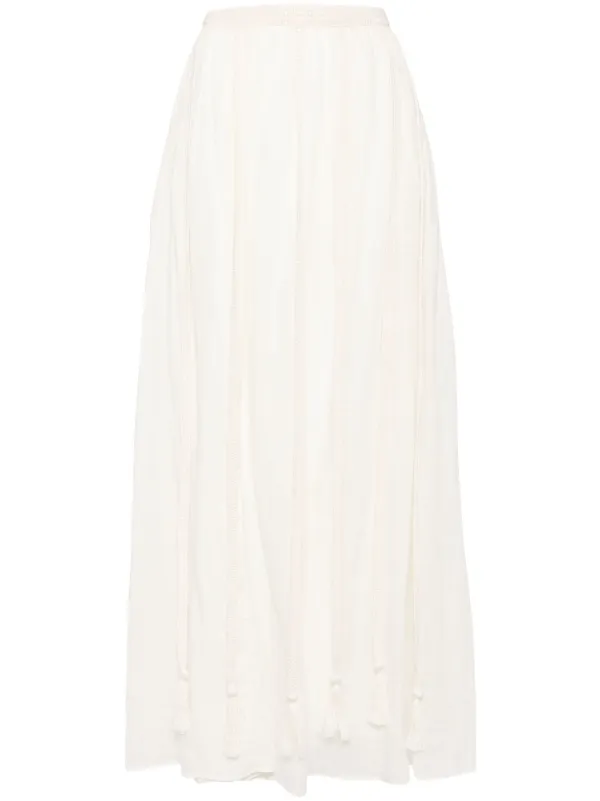 ワンピース ULLA JOHNSON Women Mid Skirts PS250133JSM WHITE Willa Skirt - Pristine White Midi Knit Skirt with Ruffles