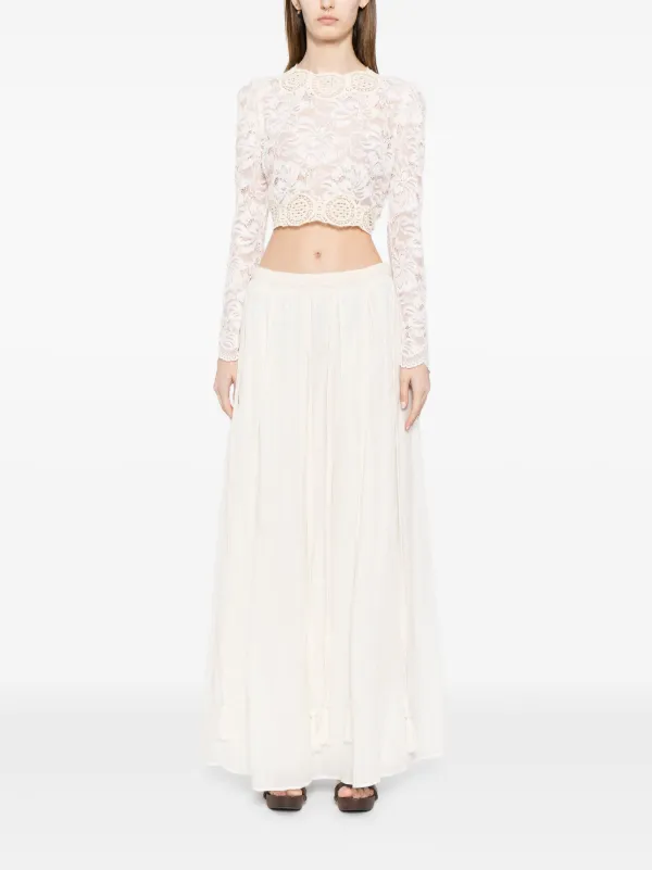 ワンピース ULLA JOHNSON Women Mid Skirts PS250133JSM WHITE Willa Skirt - Pristine White Midi Knit Skirt with Ruffles