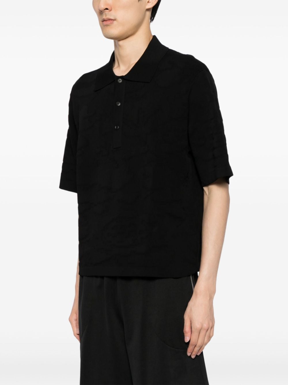 Shop Croquis Short-sleeve Knitted Polo Top In Black