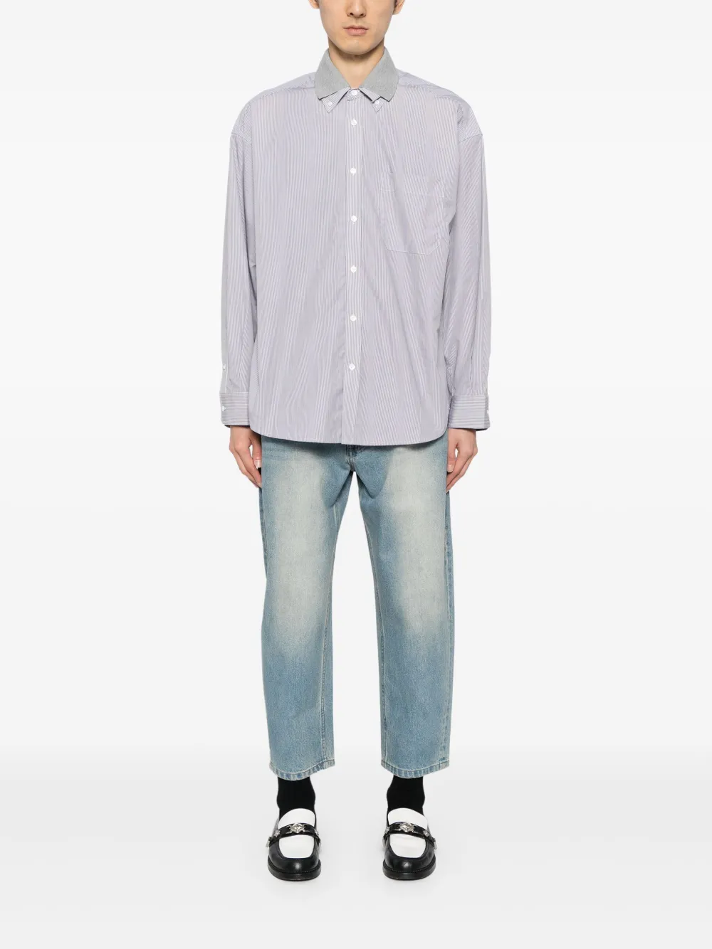 CROQUIS Oversized overhemd met lange mouwen en dubbele hals - Grijs