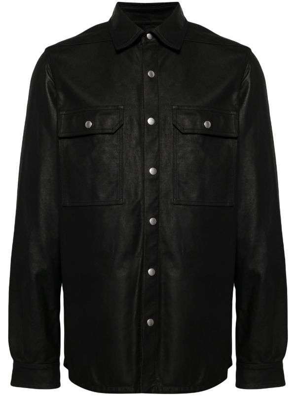 Rick Owens Outershirt Leather Shirt Jacket | Black | FARFETCH