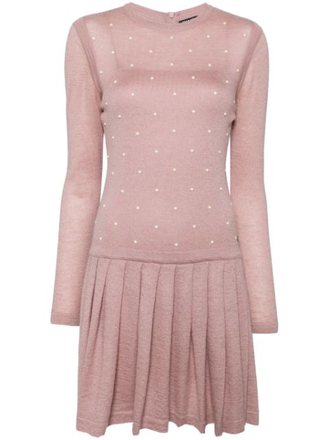 HOT SALE CHANEL 2000s pearl-embellished knitted dress Women