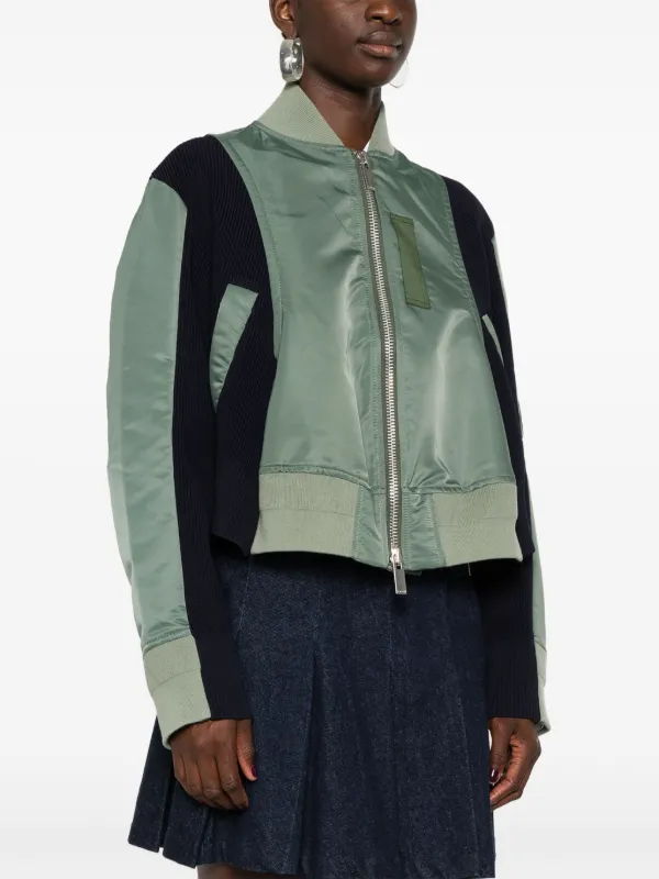 Sacai Panelled Bomber Jacket | Green | FARFETCH