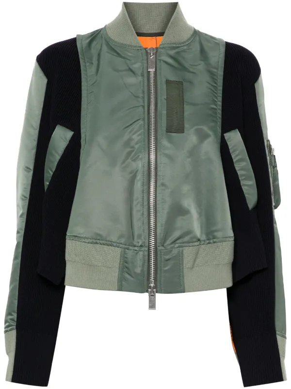 Sacai Panelled Bomber Jacket | Green | FARFETCH