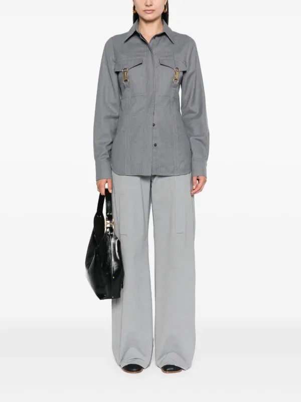 Stella McCartney clasp-embellished Wool Shirt | Grey | FARFETCH