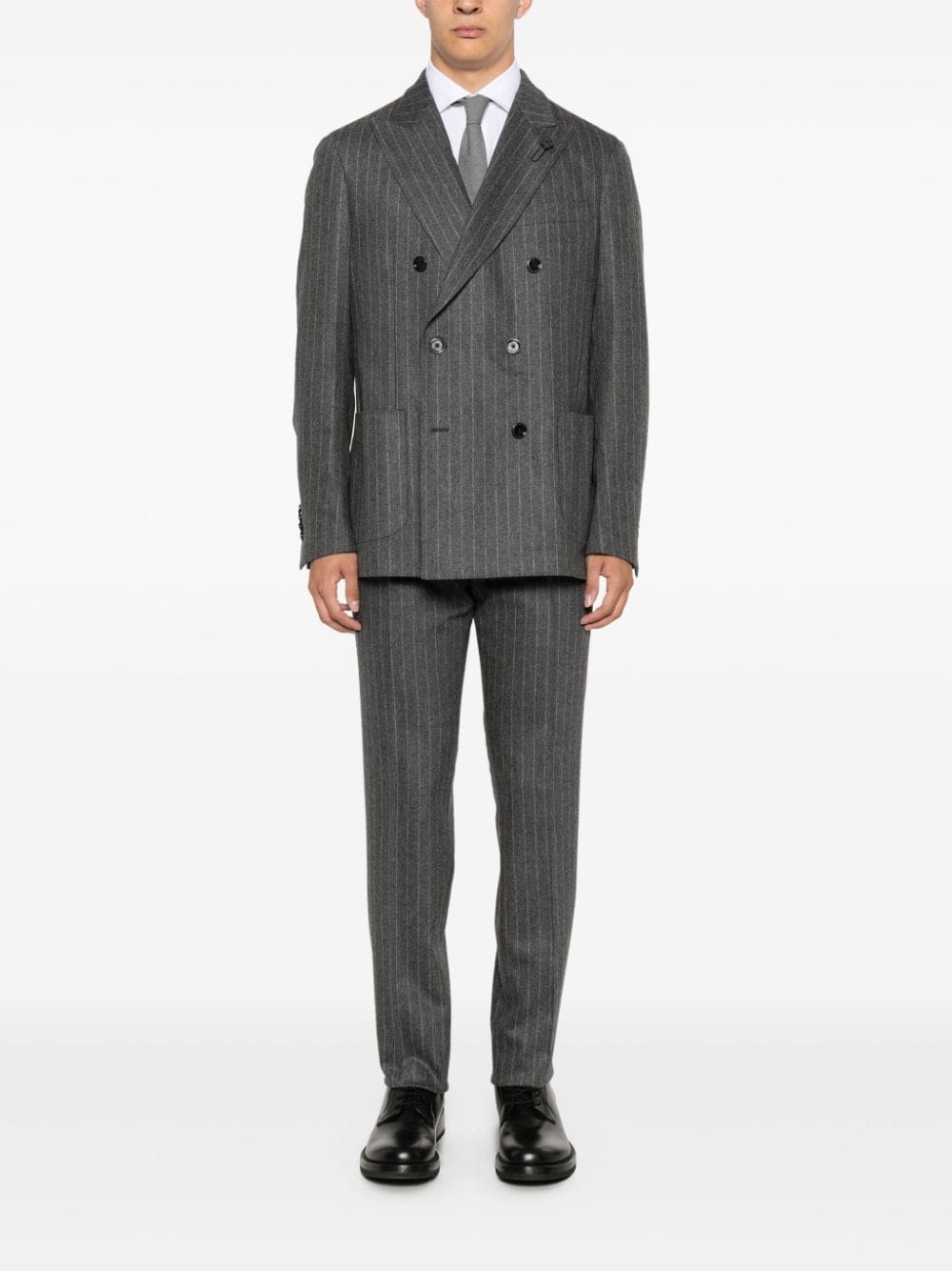 Shop Lardini Brooch-detail Suit In Grey