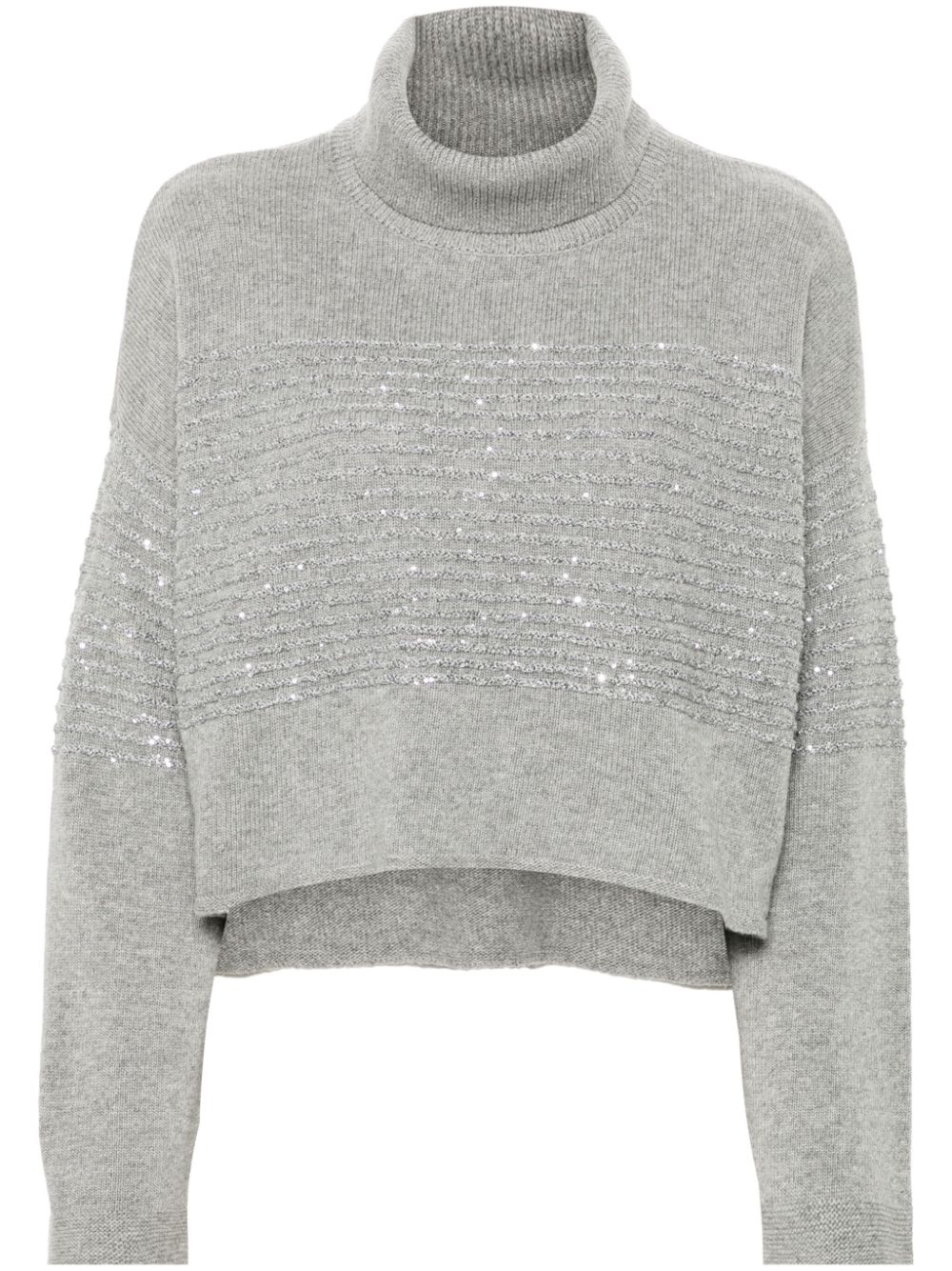 TWINSET sequined-stripes roll-neck jumper - Grey