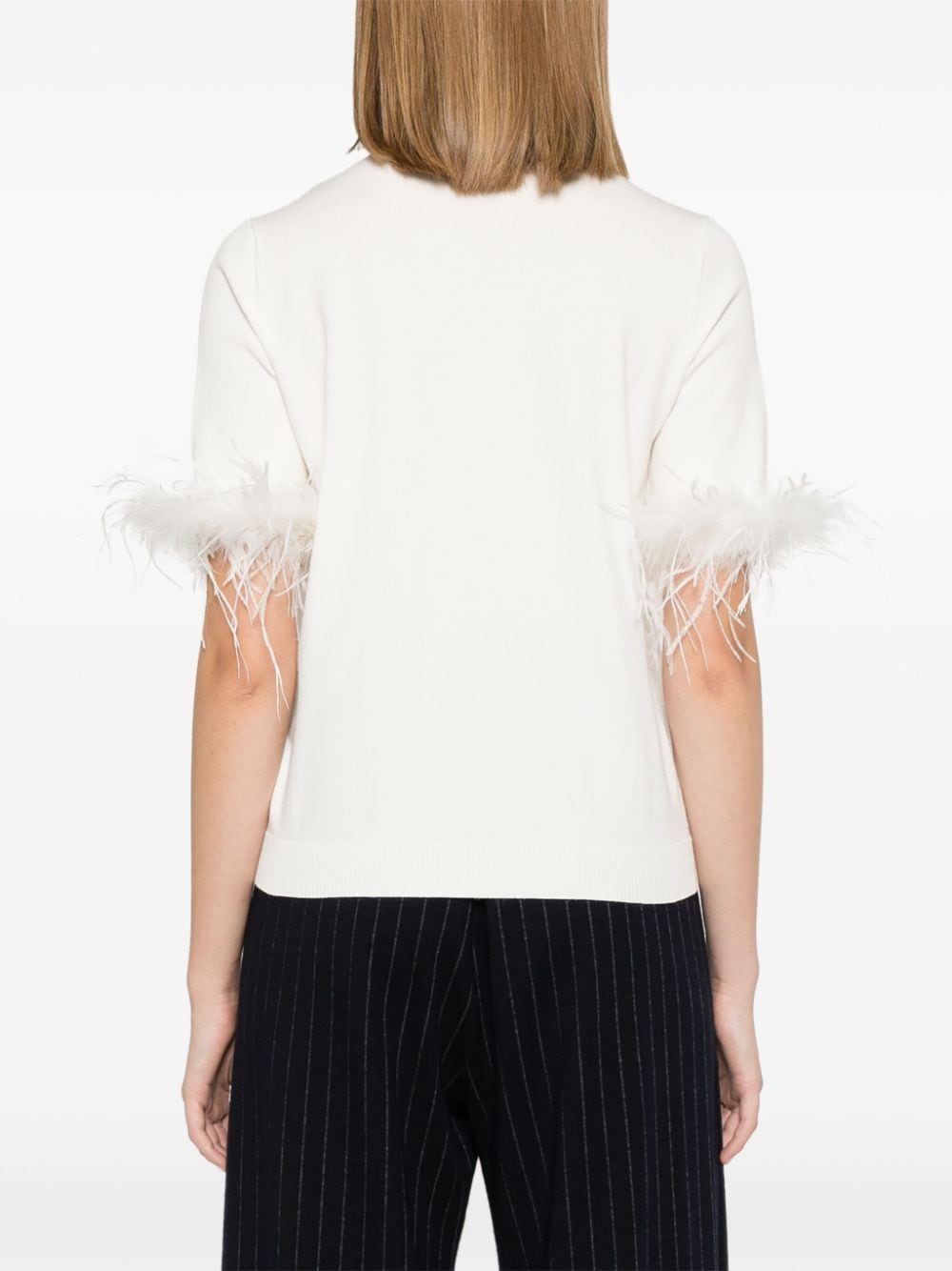 Shop Twinset Feather-cuffs Short-sleeve Jumper In White