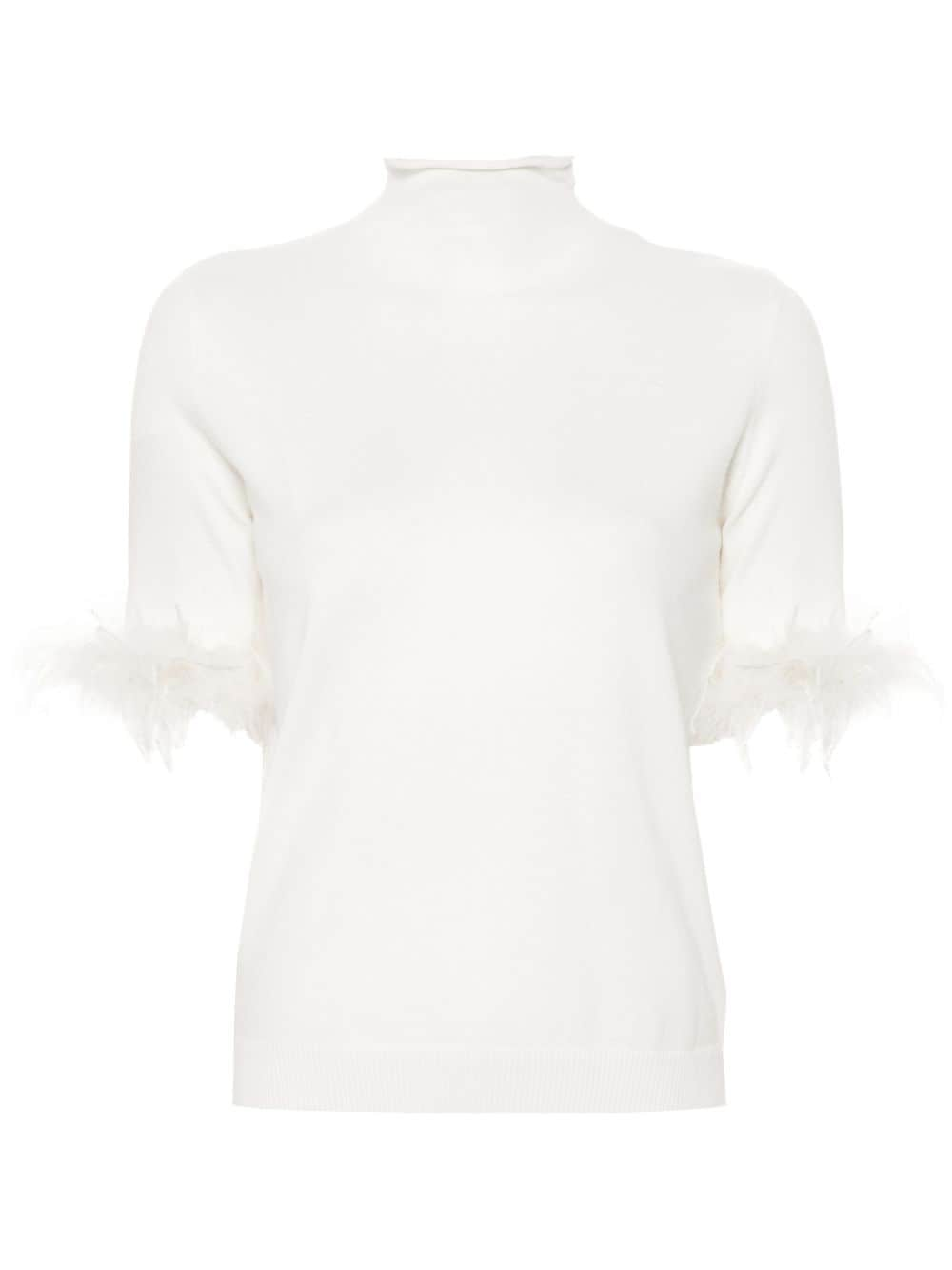 TWINSET FEATHER-CUFFS SHORT-SLEEVE JUMPER 