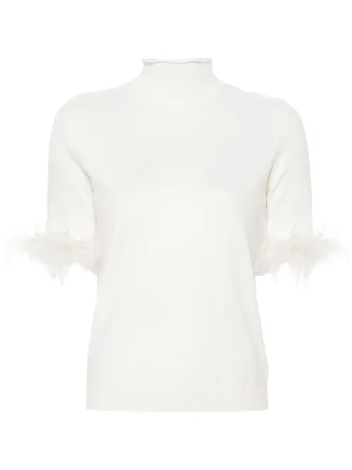 Pull à manches courtes ornées de plume - TWINSET - Modalova