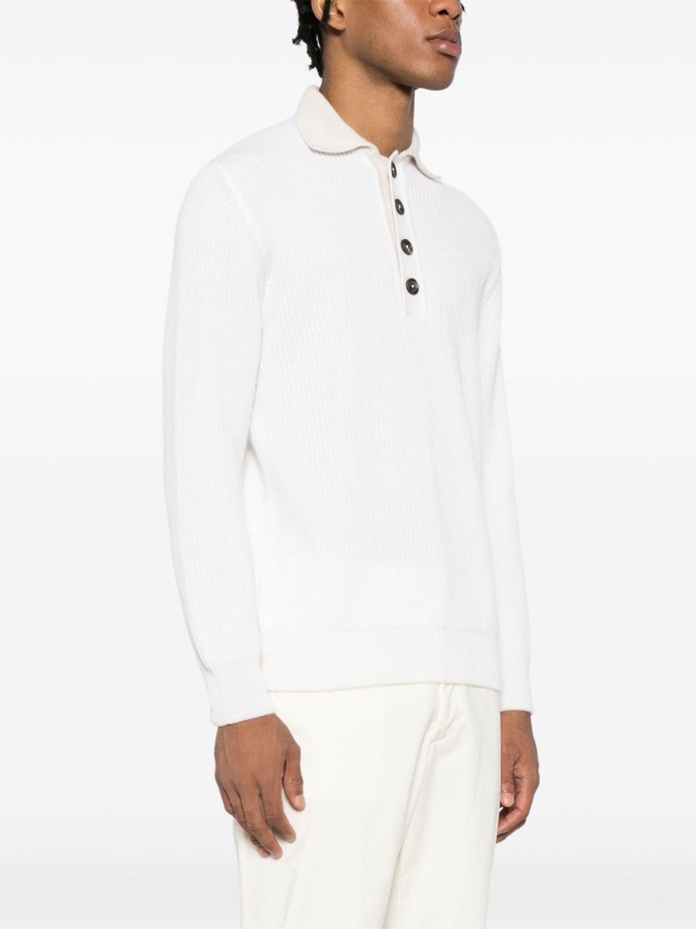 Shop Eleventy Cashmere Polo Sweater In White