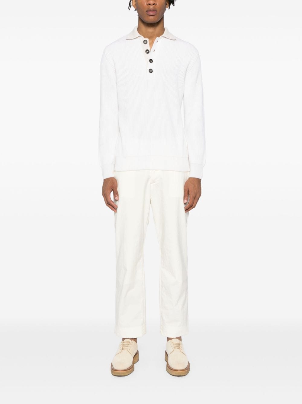 Shop Eleventy Cashmere Polo Sweater In White