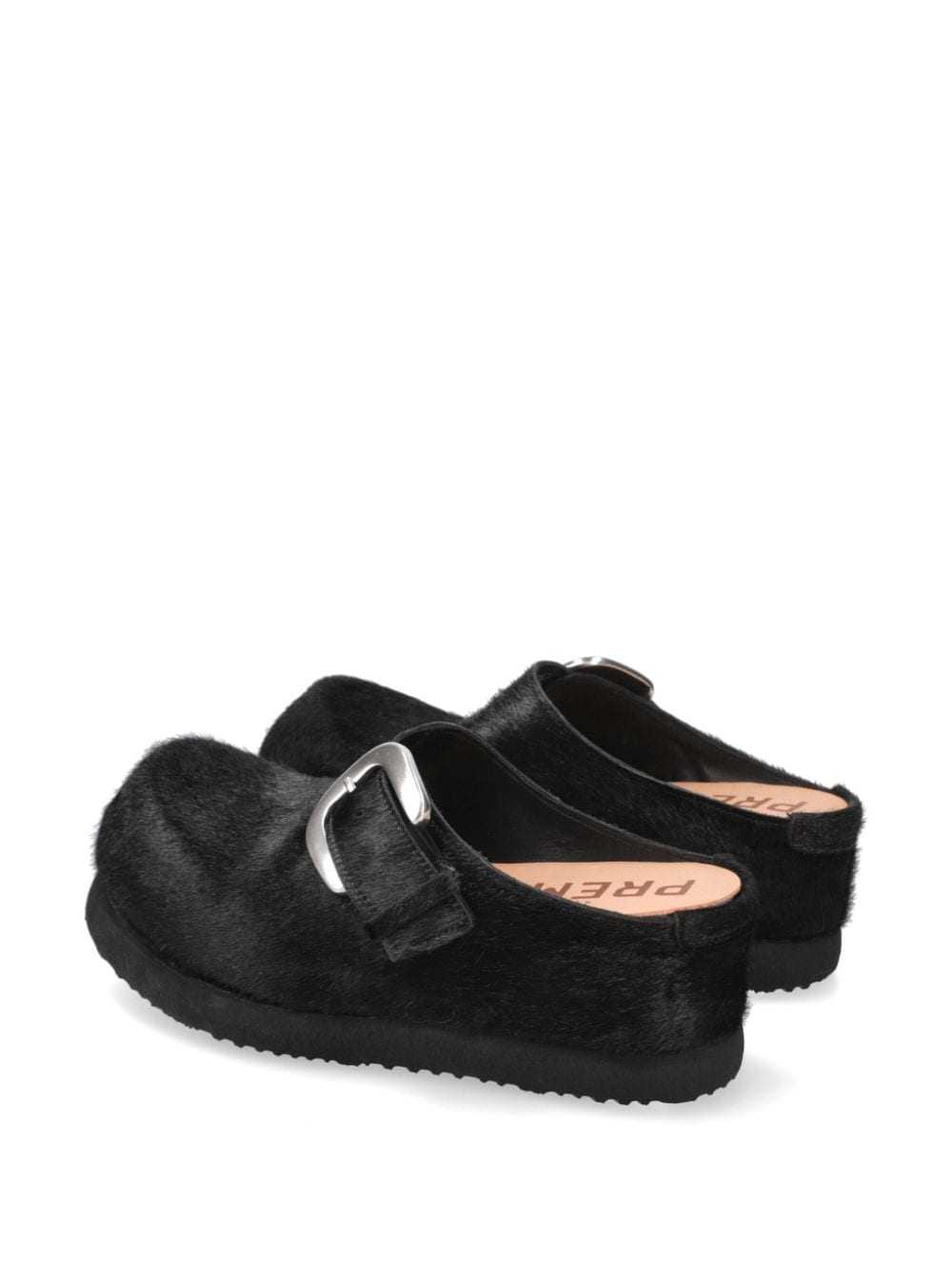 Shop Premiata Buckled Calf-hair Slippers In Black