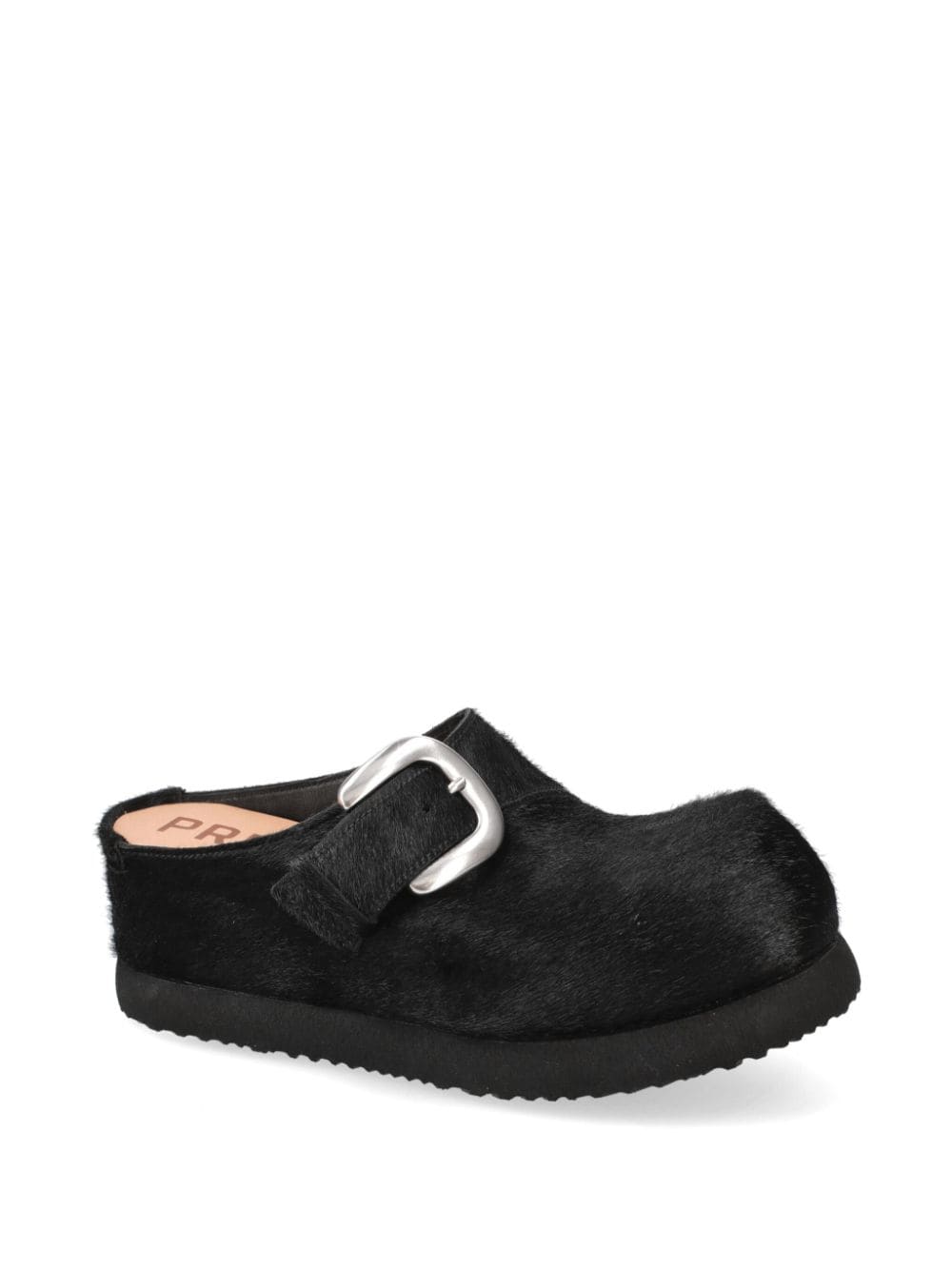 Shop Premiata Buckled Calf-hair Slippers In Black