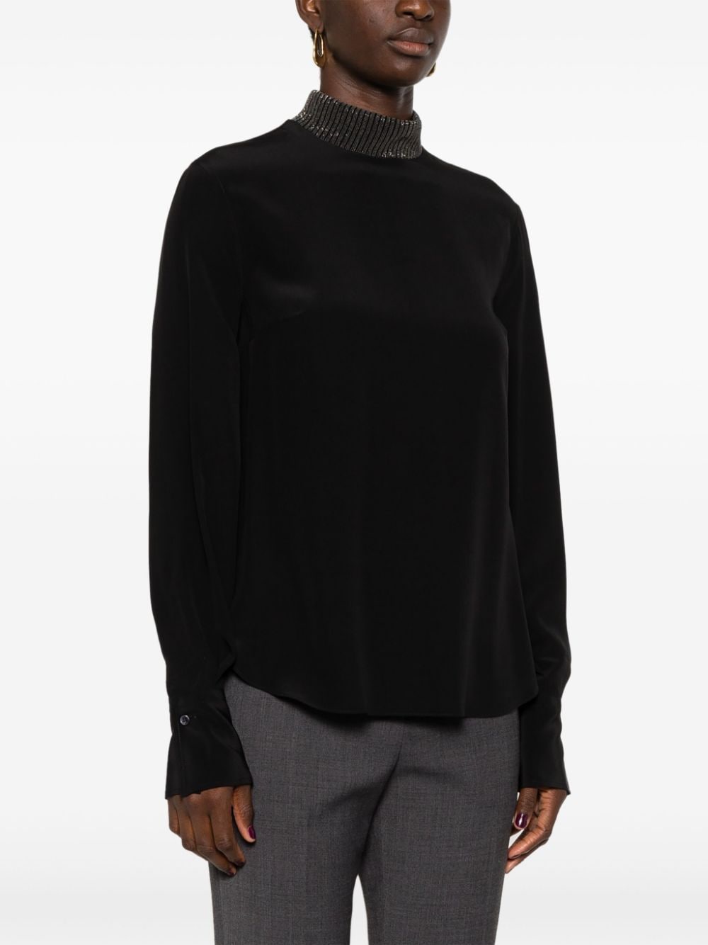 Shop Brunello Cucinelli Monili-neck Blouse In Black