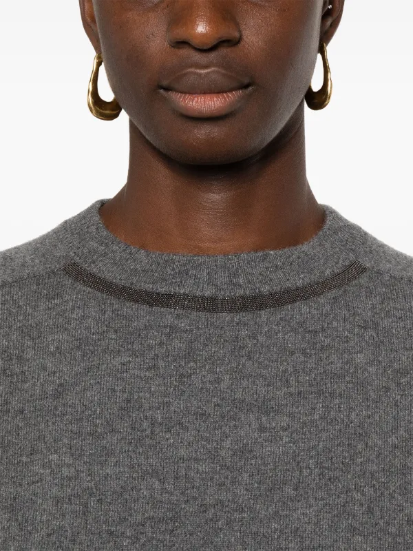 BRUNELLO CUCINELLI リブ編みセーター ブルネロクチネリ ブラウン リブ編み クルーネックセーター BRUNELLO