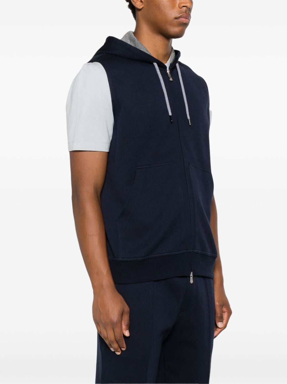 Shop Brunello Cucinelli Sleeveless Hoodie In Blue