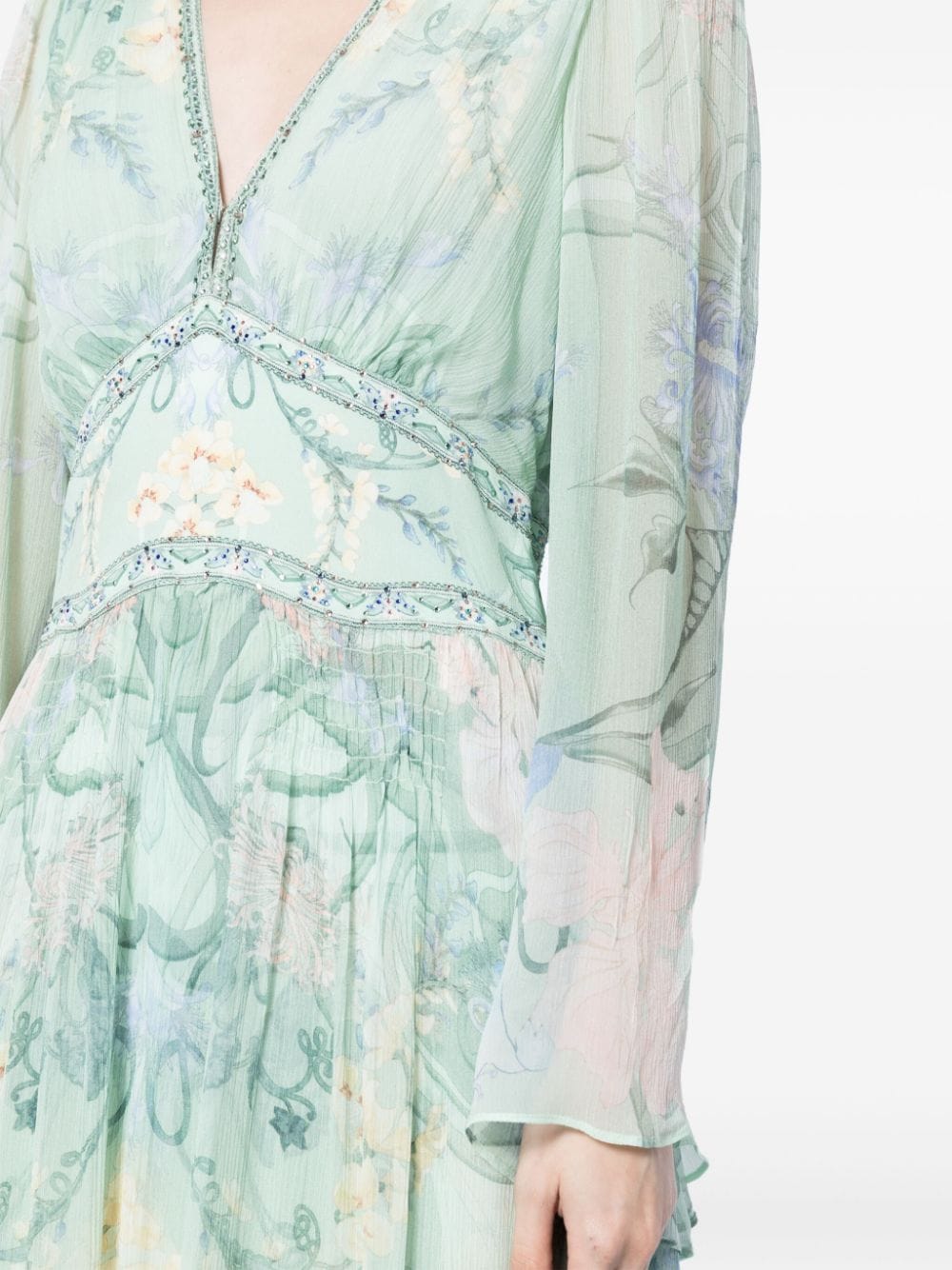 Camilla Zijden maxi-jurk met bloemen Groen