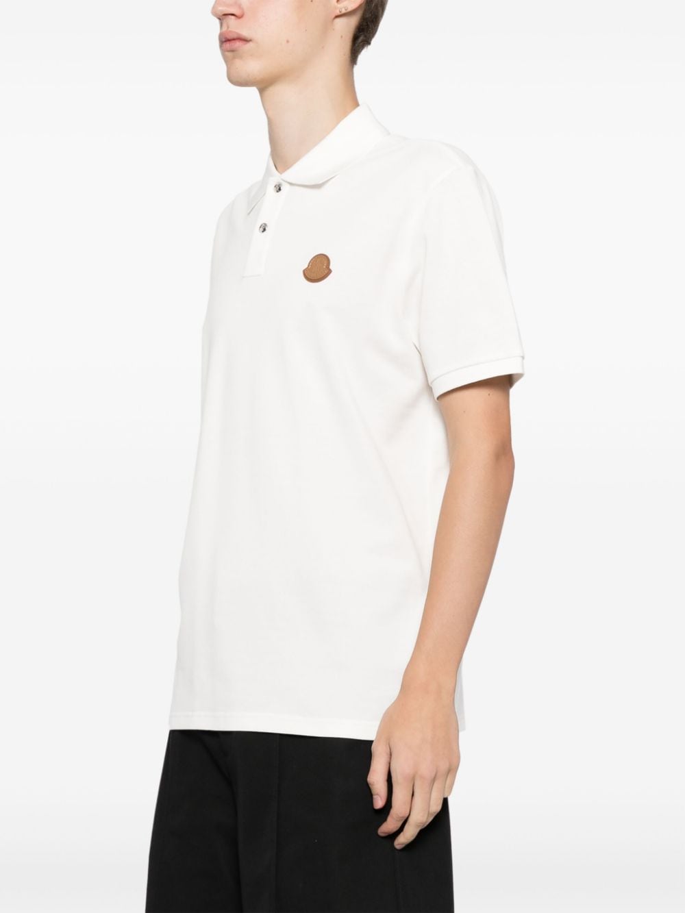 Shop Moncler Logo Patch Polo Shirt In White