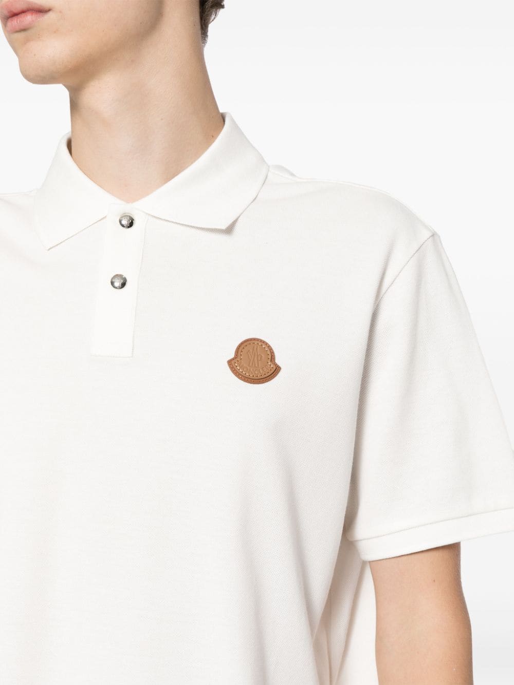 Shop Moncler Logo Patch Polo Shirt In White