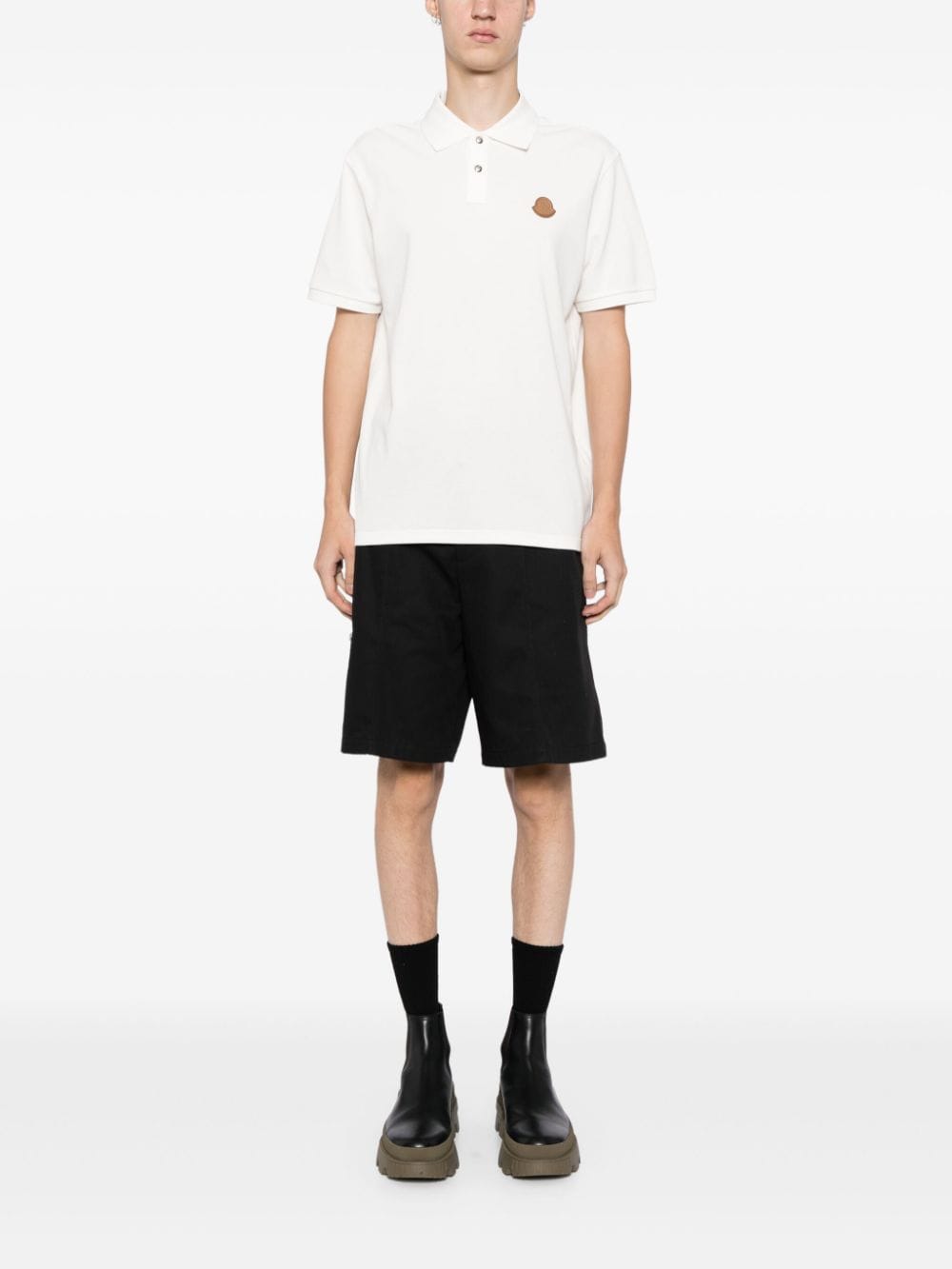 Shop Moncler Logo Patch Polo Shirt In White