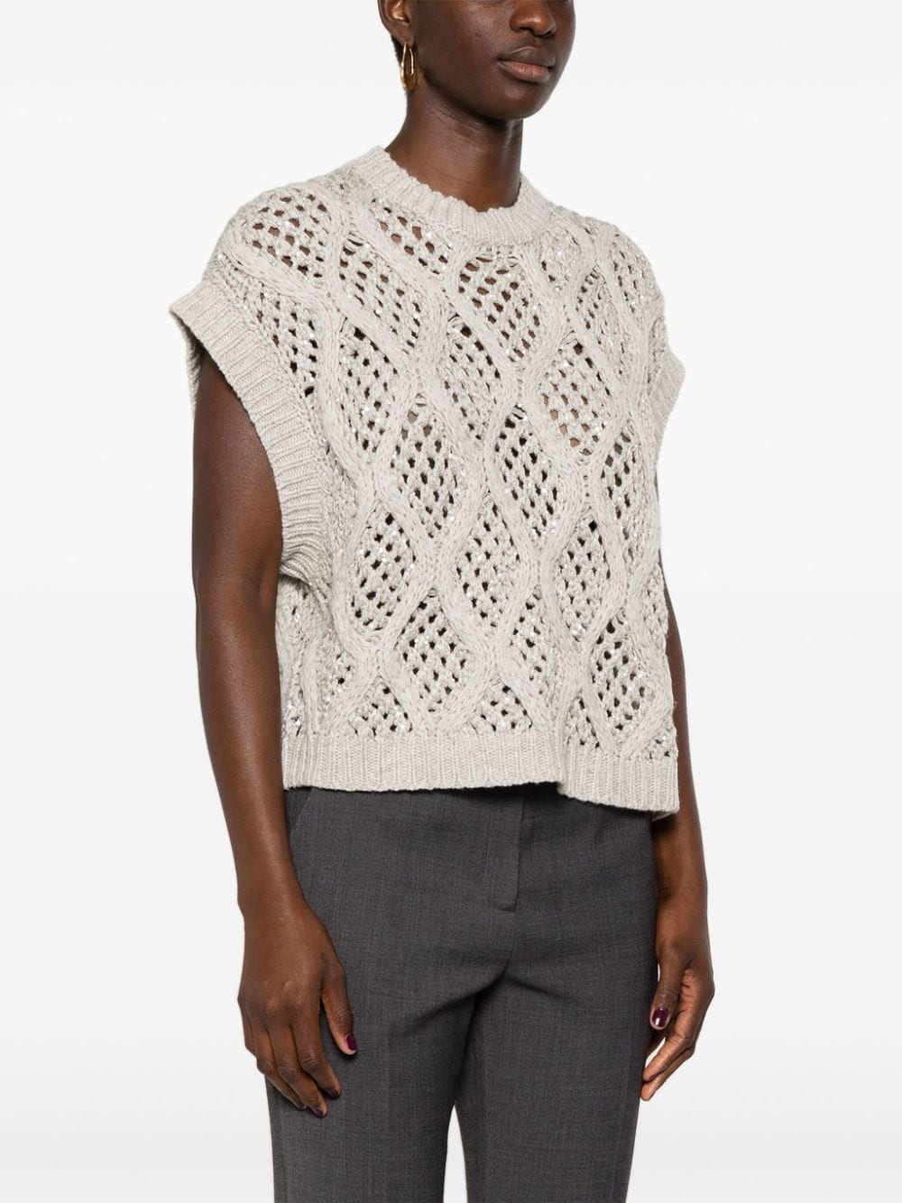 Brunello Cucinelli sequined open-knit vest - Grijs