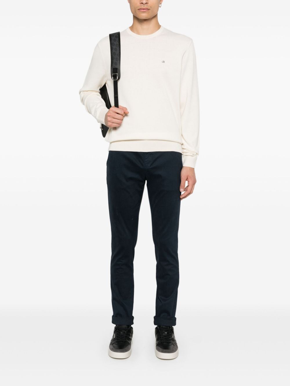 Shop Calvin Klein Logo-embroidered Jumper In Neutrals